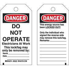 Brady B-837 Danger Do Not Operate Lockout Tags This energy source has been LOCKED OUT! Unauthorized removal of this lock/tag may result in immediate discharge 5-3/4 x 3 in