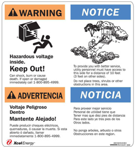 Electromark Xcel Energy Multi-hazard Labels Warning/Advertencia Duracryl 7 x 10 in Black/Blue/Orange on White