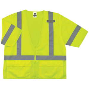 Ergodyne GloWear® High Vis Reflective Short Sleeve Full Zip Mesh Vests L/XL High Vis Lime Type R, Class 3, 107 Class E