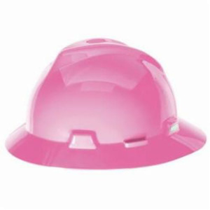 MSA V-Gard® Fas-Trac® Slotted Full Brim Hard Hats 6-1/2 - 8 in 4 Point Ratchet Hot Pink
