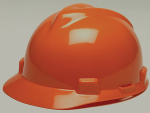 MSA V-Gard® Fas-Trac® Slotted Cap Brim Hard Hats 6-1/2 - 8 in 4 Point Ratchet Orange