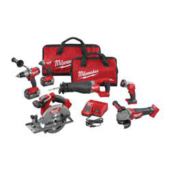 Milwaukee M18™ FUEL™ 6-Tool Combination Kits 1/2 in Hammer Drill/Driver, 1/4 in Hex Impact Driver, 4-1/2 / 5 in Grinder, 6-1/2 in Circular Saw, SAWZALL® Reciprocating Saw, Work Light