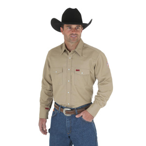 Wrangler FR Western Snap Work Shirts XL Tall Khaki Mens