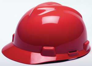 MSA V-Gard® Fas-Trac® Slotted Cap Brim Hard Hats 6-1/2 - 8 in 4 Point Ratchet Red