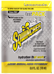 Sqwincher Fast Packs® Zero Calorie Liquid Concentrates Lemonade 200 Servings, 6 oz Per Serving 50 Packs Per Box, 4 Boxes Per Case