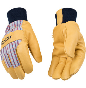 Kinco KincoPro™ 1927KW™ Knit Cuff Lined Drivers Gloves 2XL Yellow with Blue Stripes Pigskin Leather