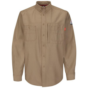 Workwear Outfitters Bulwark FR iQ Series® Button Uniform Shirts Large Khaki Mens