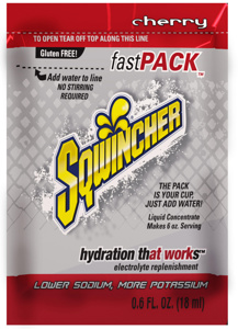Sqwincher Fast Packs® Zero Calorie Liquid Concentrates Cherry 200 Servings, 6 oz Per Serving 50 Packs Per Box, 4 Boxes Per Case