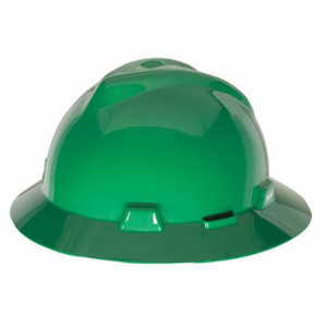 MSA V-Gard® Fas-Trac® Slotted Full Brim Hard Hats 6-1/2 - 8 in 4 Point Ratchet Green