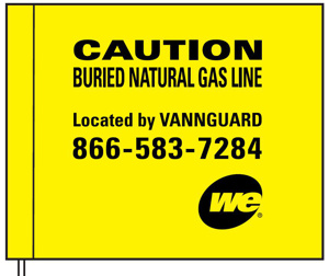 Blackburn Contractor Marking Flags Black/Yellow Caution- Buried Natural Gas Line Located By VANNGUARD 866-583-7284