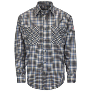 Workwear Outfitters Bulwark FR Lightweight Button Uniform Shirts 2XL Blue/Gray Plaid Mens