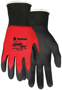 MCR Safety Ninja BNF-coated Palm and Fingertip Gloves Large Nitrile, Nylon Black/Red