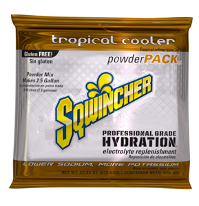 Sqwincher Powder Packs Tropical Cooler 2-1/2 gal 32 Per Case