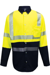 NSA FR Vizable® Hybrid High Vis Reflective Button Work Shirts 2XL High Vis Yellow/Navy Mens