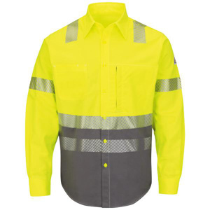 Bulwark FR High Vis Colorblock Button Uniform Shirts Mens Large Hi-Vis Yellow/Gray 8.6 cal/cm2