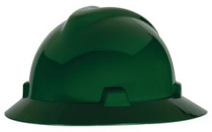 MSA Xcel V-Gard® Fas-Trac® Slotted Full Brim Hard Hats 6-1/2 - 8 in 4 Point Ratchet Green