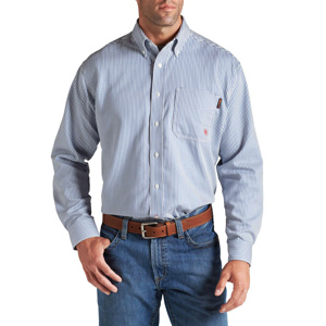 Ariat FR Basic Button Work Shirts Large Blue Stripe Mens