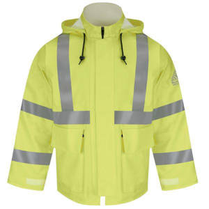 Workwear Outfitters Bulwark FR High Vis Reflective Hooded Rain Jackets XL High Vis Yellow Mens