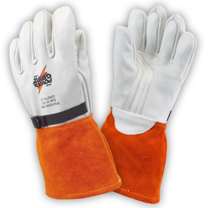 Power Gripz Bare Series Standard Cuff AR High Voltage Leather Protector Gloves 9 - 9.5 Kevlar®, Cowhide Leather (Top Grain) Orange/White