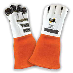 Power Gripz FR Bell Cuff High Voltage Leather Protector Gloves 10 - 10.5 Cowhide Leather, Kevlar® Orange/White