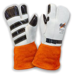 Power Gripz Standard FR High Voltage 3-finger Mitten Leather Protectors 9 Kevlar®, Cowhide Leather (Top Grain) Orange/White