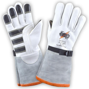 Power Gripz Long Cuff AR Climber Style Leather Unlined Utility Work Gloves 2XL Goatskin Leather, Kevlar® Gray/White