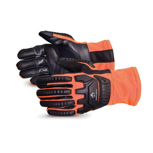 Superior Glove Clutch Gear® High Vis Anti-impact FR Leather Mechanics Gloves Large Black/Orange Leather
