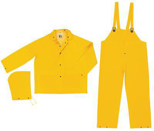 MCR Safety Classic 3-Piece Rain Suits - Bib, Jacket, Hood Large Yellow Mens