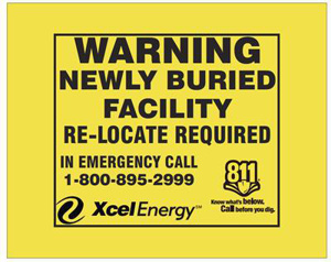 Xcel Buried Gas Line Flags Black on Yellow Warning Newly Buried Facility Relocate Required 4 x 5 in