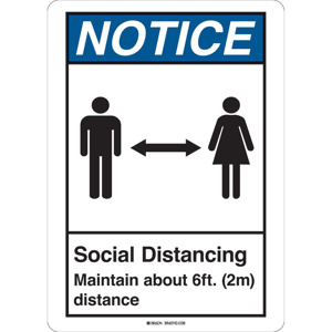 Brady B-401 Social Distancing Maintain About 6 Feet Distance Signs 10 in H x 7 in W Aluminum Black/Blue on White