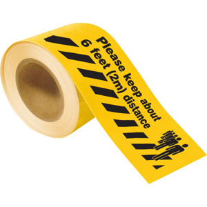 Brady B-514 Please Keep About 6 Ft Distance Floor Tapes 4 in x 100 ft Polyester Black on Yellow