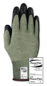 Ansell PowerFlex® Series FR Heat Protection Gloves 10 Black/Green Abrasion 3, Cut A4 Fiberglass, Modacrylic