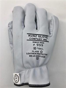 NSA Kunz Glove Co. 999 Series FR Secondary Voltage Elastic Back Gloves 11 Goatskin Leather Pearl