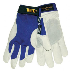 Tillman Company TrueFit™ Multi-purpose Reinforced Palm Cold Weather Gloves Large Blue/White Pigskin Leather, Spandex®