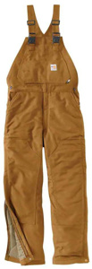 Carhartt FR Lined Insulated Zip-to-Thigh Double Front Bib Overalls 32 x 32 Brown Mens