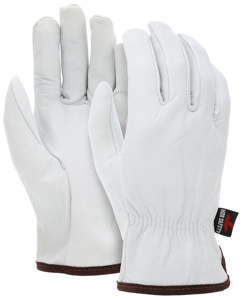 MCR Safety 3601 Series Shirred Elastic Back Straight Thumb Drivers Gloves 2XL White Abrasion 3, Cut A3 Goatskin Leather
