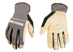 Youngstown Glove Hybrid Plus Partial Leather Gloves Large Gray/Tan Cut A4, Puncture 5 Goatskin Leather, Nylon