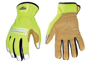 Youngstown Glove Safety Lime Hybrid Plus Kevlar® High Vis Gloves Small Hi-Viz Green/Tan Cut A3, Puncture 3 Goatskin Leather, Nylon