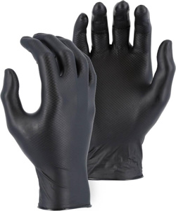 Majestic Glove Super Grip Fish Scale Pattern Disposable Powder-free Gloves 2XL Nitrile Latex-free Black
