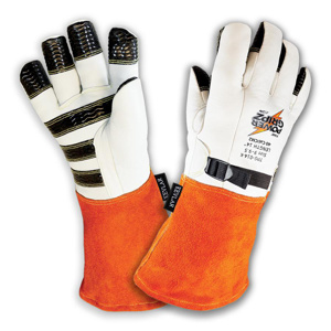 Power Gripz FR Kevlar High Voltage Leather Protector Gloves 10 - 10.5 Cowhide Leather, Kevlar® Orange/White