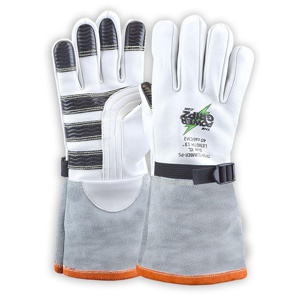 Power Gripz Long Cuff AR Climber Style Leather Kevlar Lined Utility Work Gloves 2XL Goatskin Leather, Kevlar® Gray/White