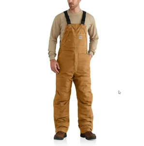 Carhartt FR Lined Insulated Midweight Zip-to-Knee Double Front Bib Overalls 32 x 34 Brown Mens