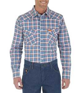 Wrangler FR Western Snap Work Shirts Large Tall Blue/Red Plaid Mens