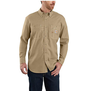 Carhartt FR Force® Lightweight Loose Button Work Shirts Large Dark Khaki Mens