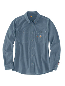Kits - Carhartt FR Force® Lightweight Relaxed Button Work Shirts - IBEW & TEP Logos 2XL Steel Blue Womens