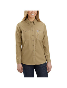 Kits - Carhartt FR Force® Lightweight Relaxed Button Work Shirts - IBEW & TEP Logos Large Dark Khaki Womens