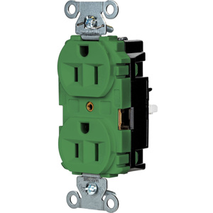 Hubbell Wiring Straight Blade Duplex Receptacles 15 A 125 V 2P3W 5-15R Industrial EdgeConnect™ Hubbell-Pro™ Dry Location Green