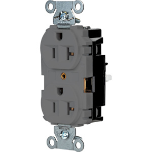 Hubbell Wiring Straight Blade Duplex Receptacles 20 A 125 V 2P3W 5-20R Commercial/Industrial EdgeConnect™ Hubbell-Pro™ Dry Location Gray