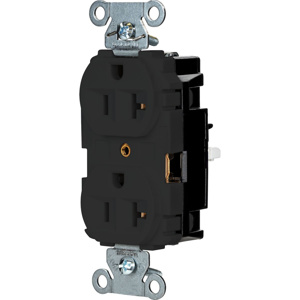 Hubbell Wiring Straight Blade Duplex Receptacles 20 A 125 V 2P3W 5-20R Commercial/Industrial EdgeConnect™ Hubbell-Pro™ Dry Location Black