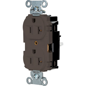 Hubbell Wiring Straight Blade Duplex Receptacles 20 A 125 V 2P3W 5-20R Commercial/Industrial EdgeConnect™ Hubbell-Pro™ Dry Location Brown